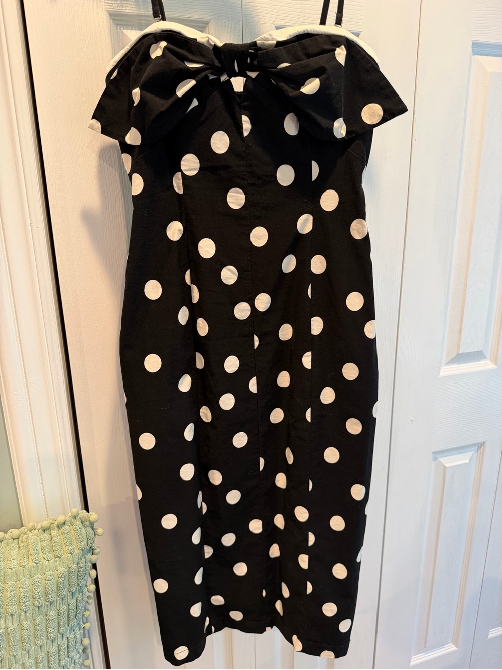 Anthropologie Black and White Polka Dot Strapless Dress with Bow Detail